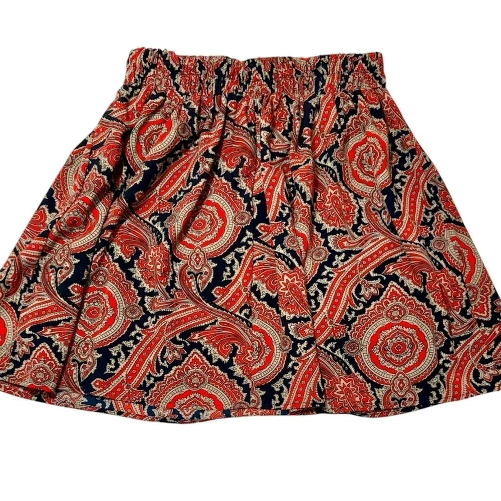 mi ami Francesca’s  Boho Paisley Skater Skirt Embellished Waist Red Blue Small